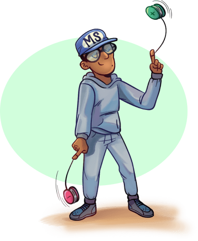 cartoon boy with two yo-yos